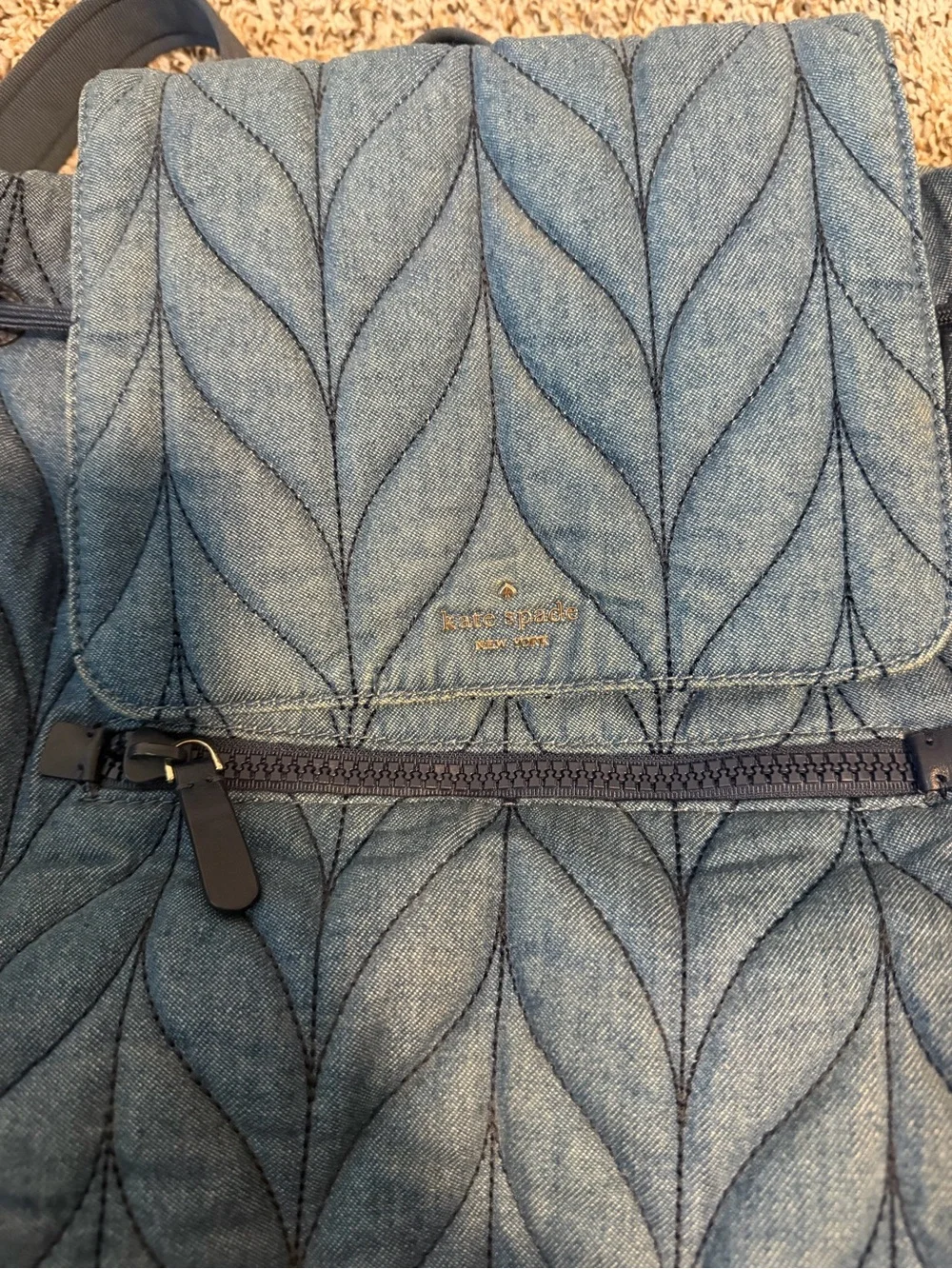 ⚡️Kate Spade Ellie Quilted Denim Large Flap Backpack